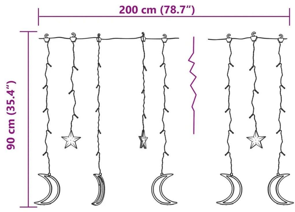 csillag és hold fényfüzér 138 kék LED-del és távirányítóval