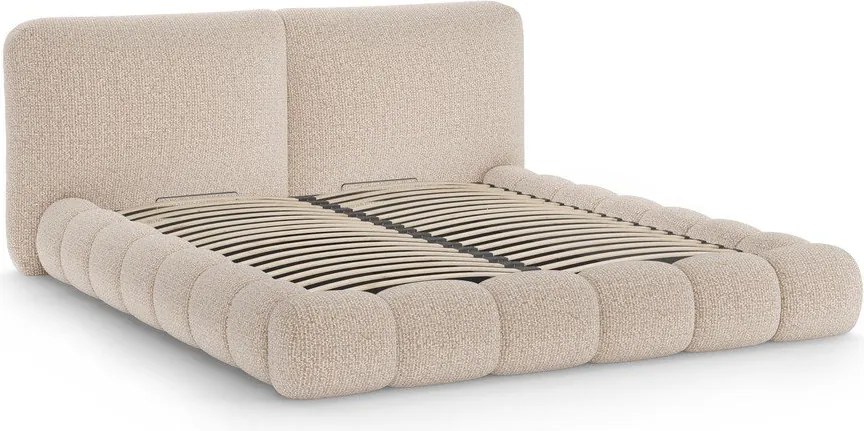 Szürkésbézs kárpitozott ágyneműtartós franciaágy ágyráccsal 200x200 cm Solange – Micadoni