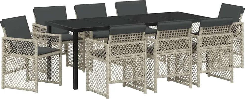 vidaXL Kert étkező szett 9 pcs Világosszürke polirattan