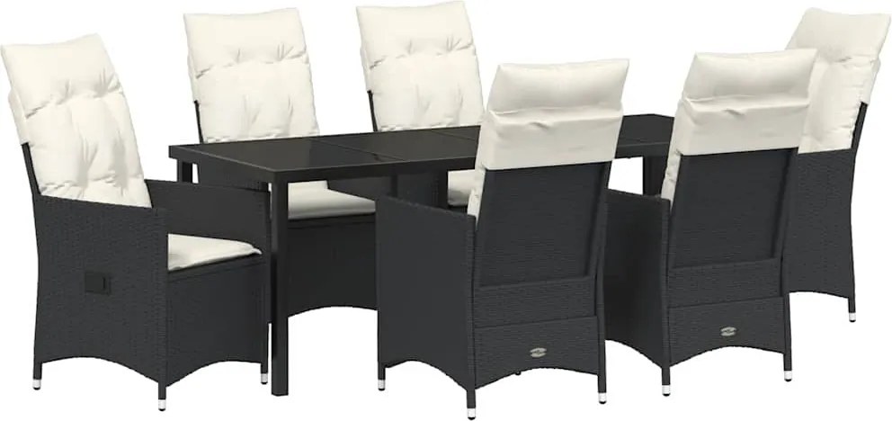 vidaXL Kert étkező szett párnával 7 pcs Fekete polirattan
