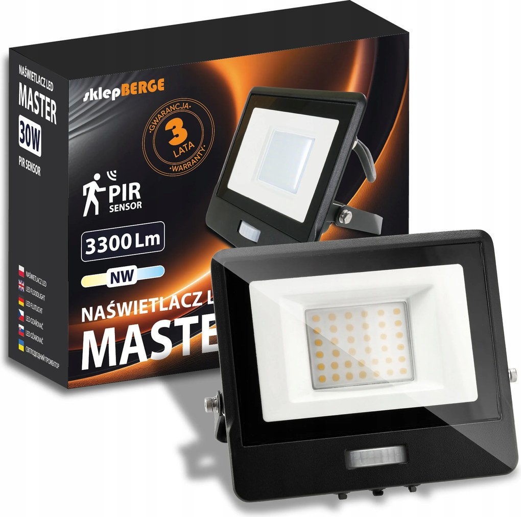 Halogén Led Fényvető Pir Mozgásérzékelő 30W 3300LM Hatékony Tartós IP65