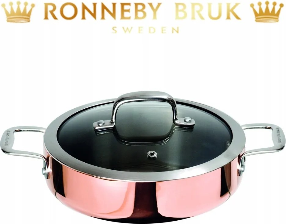 Réz lábas fedővel és két fogantyúval, 3L Ronneby Bruk