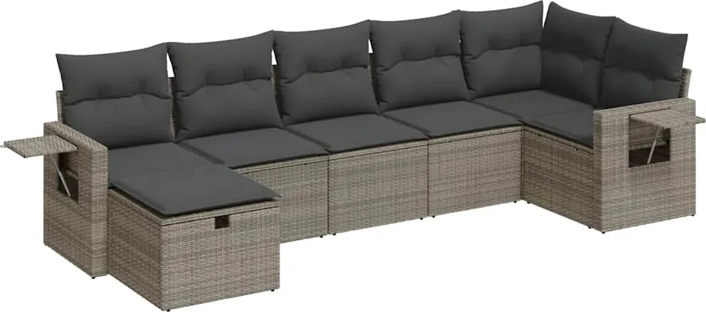 vidaXL 7 részes szürke polyrattan kerti ülőgarnitúra párnákkal