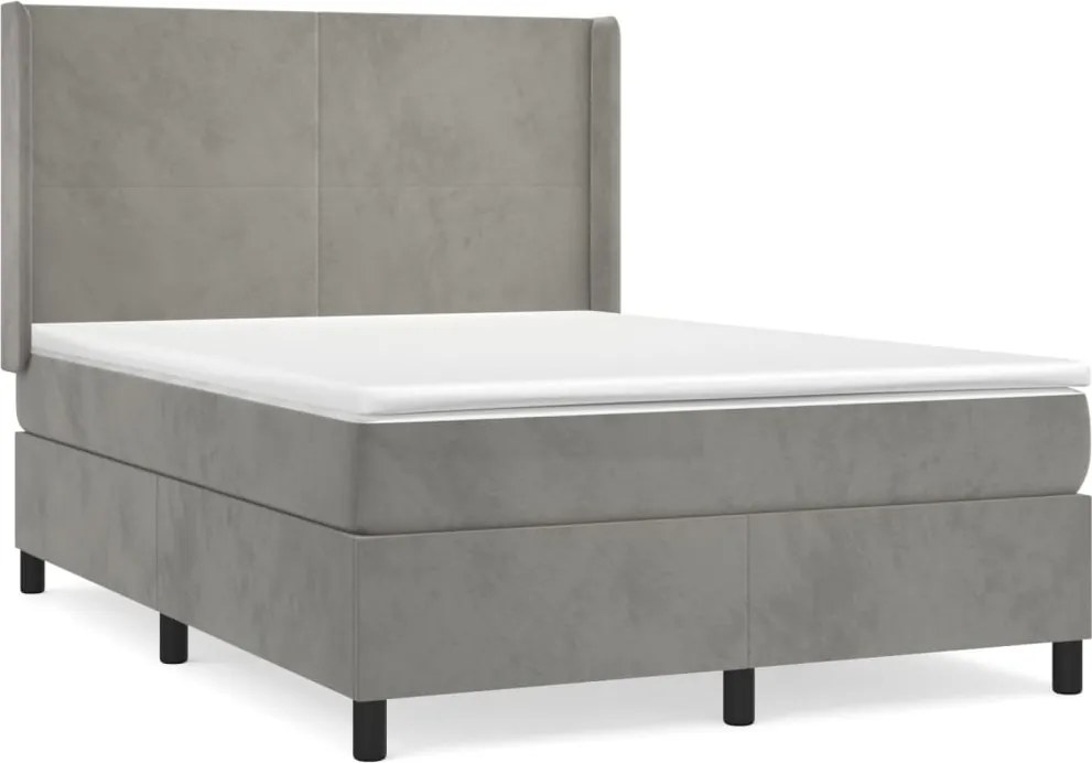 vidaXL világosszürke bársony rugós ágy matraccal 140x190 cm