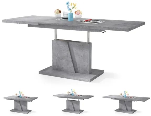 NINO bővíthető dohányzó- és étkezőasztal emelhető asztallappal, beton szürke