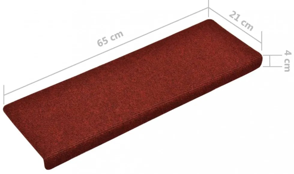 15 db tűvel lyuggatott piros szövet lépcsőszőnyeg 65x21x4 cm