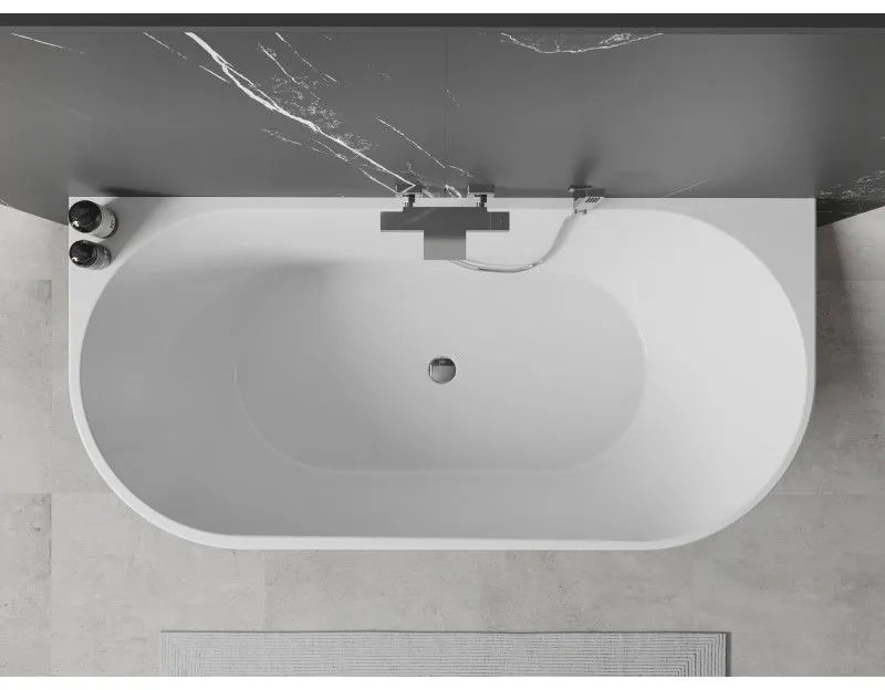 Mexen Oval, szabadon álló fali kád 150 x 75 cm, fehér-fekete, króm túlfolyó, 52671507575-01