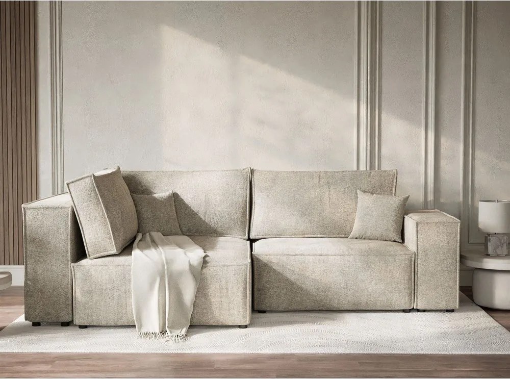 Bézs zsenília kinyitható-tárolóhelyes sarokkanapé (bal oldali-L alakú) Tonga – Maison de Rêve