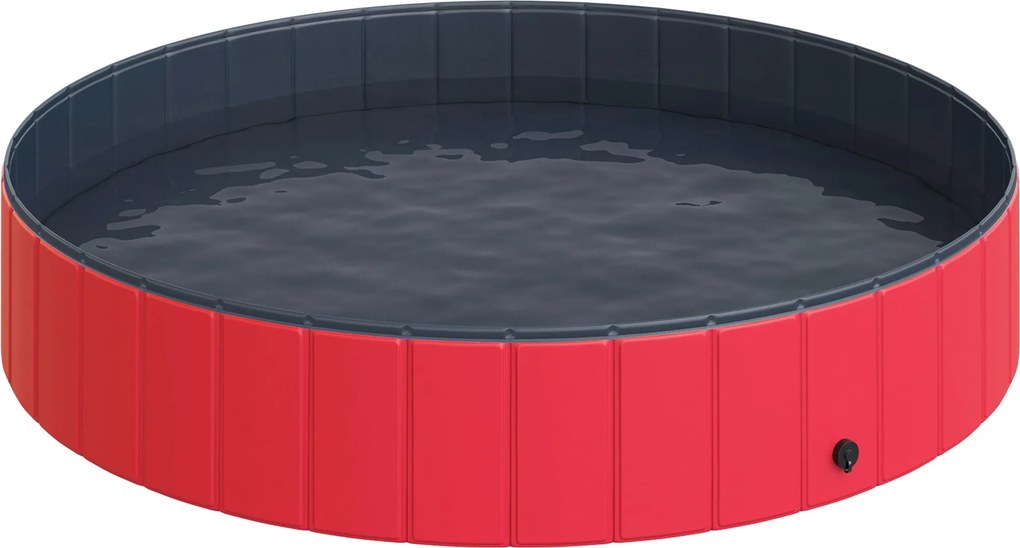 PawHut Összecsukható Medence Kutyáknak és Macskáknak Ø160x30cm Hordozható Kiskedvenc Fürdőkádf PVC Csúszásmentes Többféle Használat, Bélés Piros | Aos