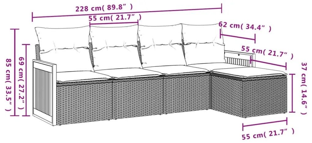 5 részes szürke polyrattan kerti ülőgarnitúra párnákkal