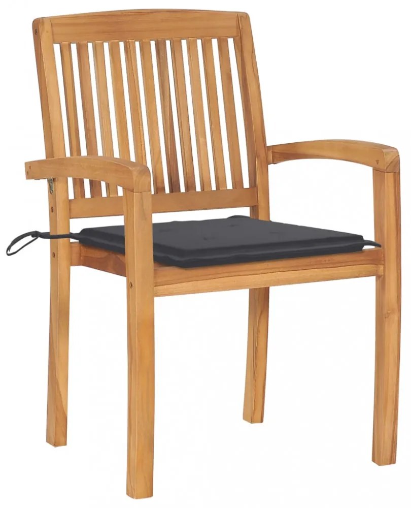 6 db rakásolható tömör tíkfa kerti szék párnákkal