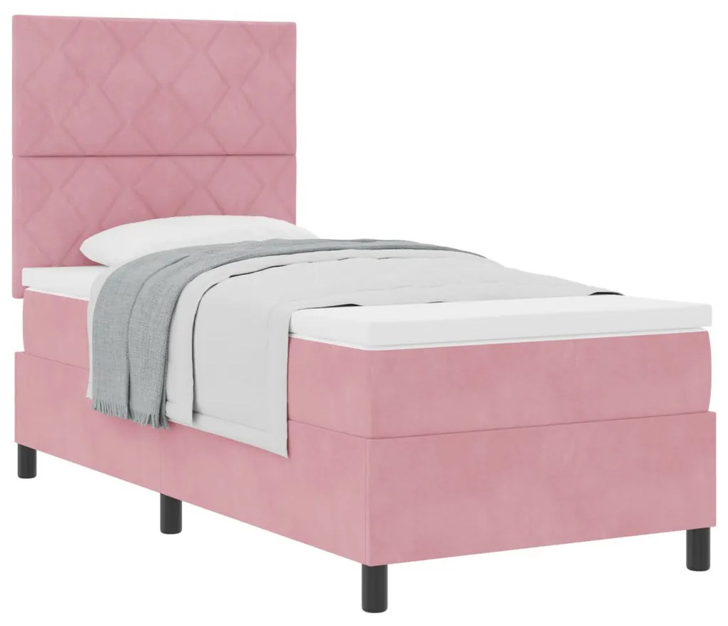 Boxspring Ágy Mattal Rózsaszín Egyes Velúr