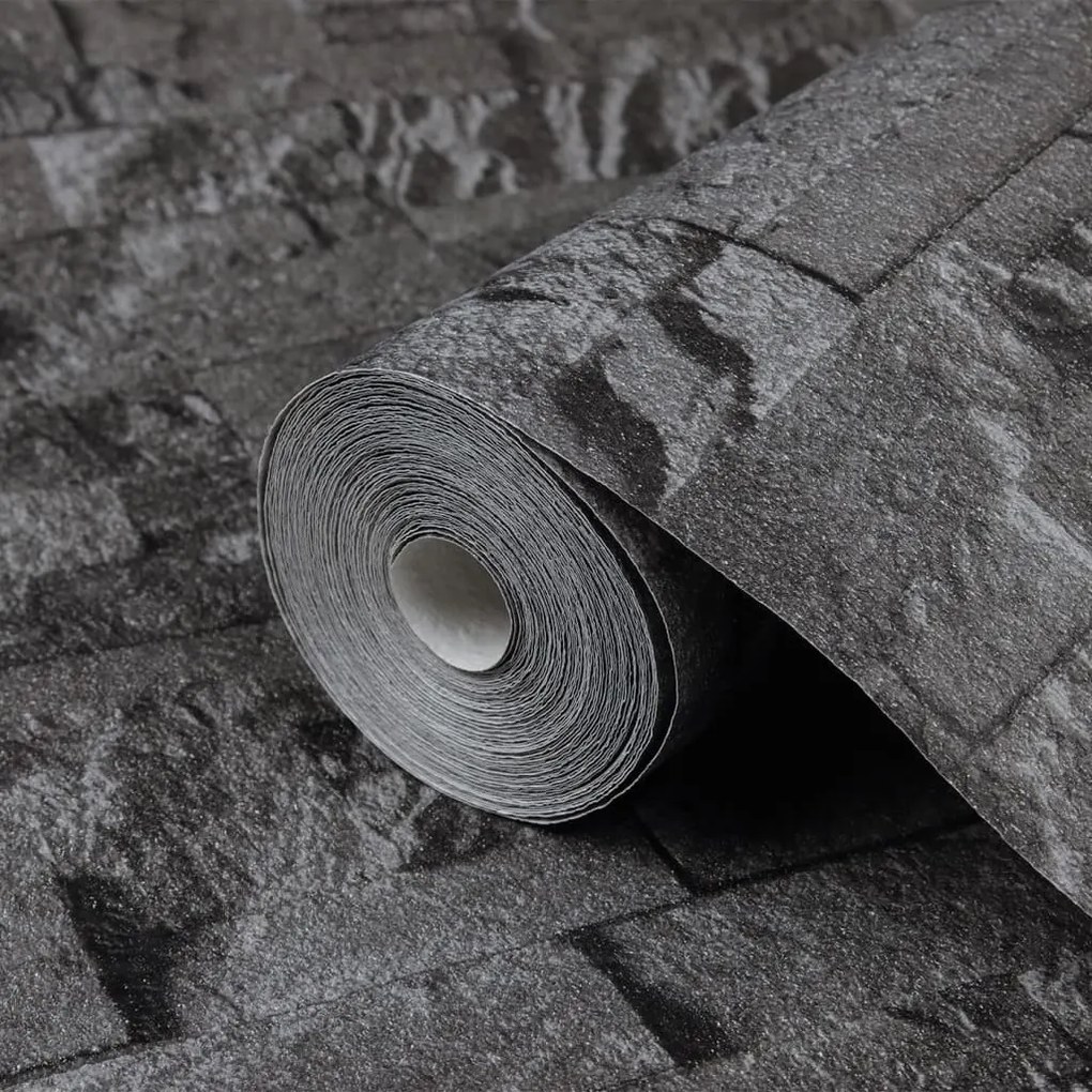 fekete kőhatású nem szőtt 3D tapéta 10 x 0,53 m