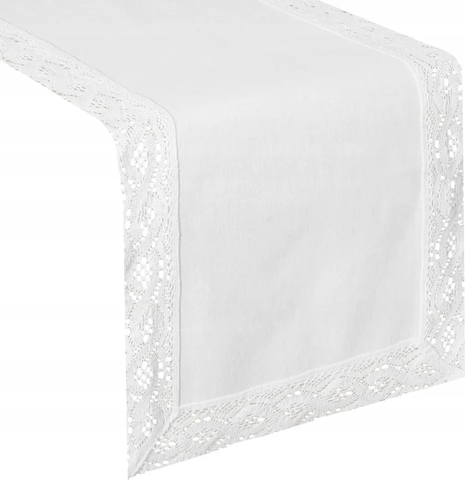 Abrosz/dekorációs futófelület Susan 40x140 Eurofirany fehér, dekoratív csipkével