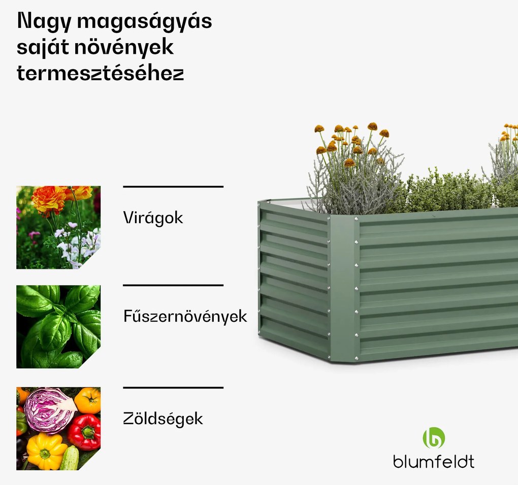 Blumfeldt High Grow Straight magaságyás 180x60x90cm acél hullámlemez, egyszerű összeszerelés, rozsdamentes és fagyálló