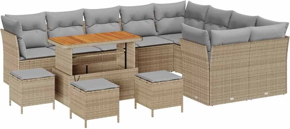 vidaXL Kerti Kanapé Szett párnával 13 pcs bézs és világosszürke