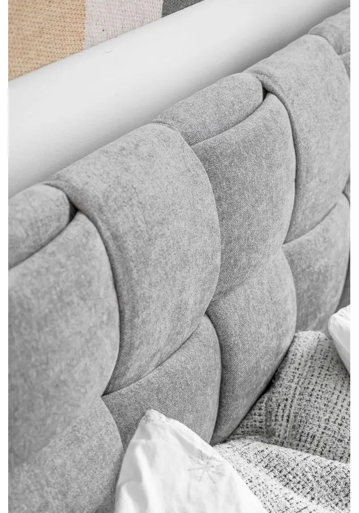 Világosszürke kárpitozott franciaágy ágyráccsal 180x200 cm Eve – Miuform