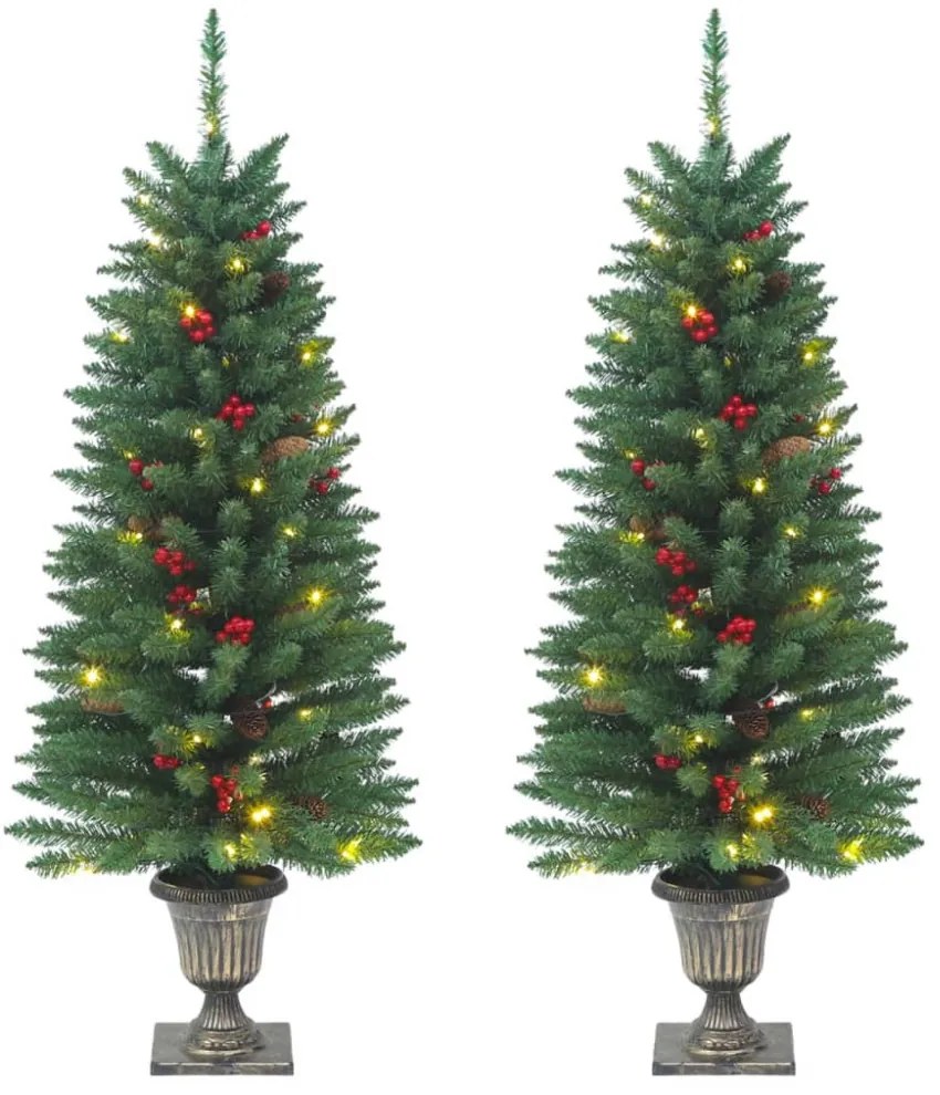 2 db zöld műkarácsonyfa 100 db LED-del 120 cm