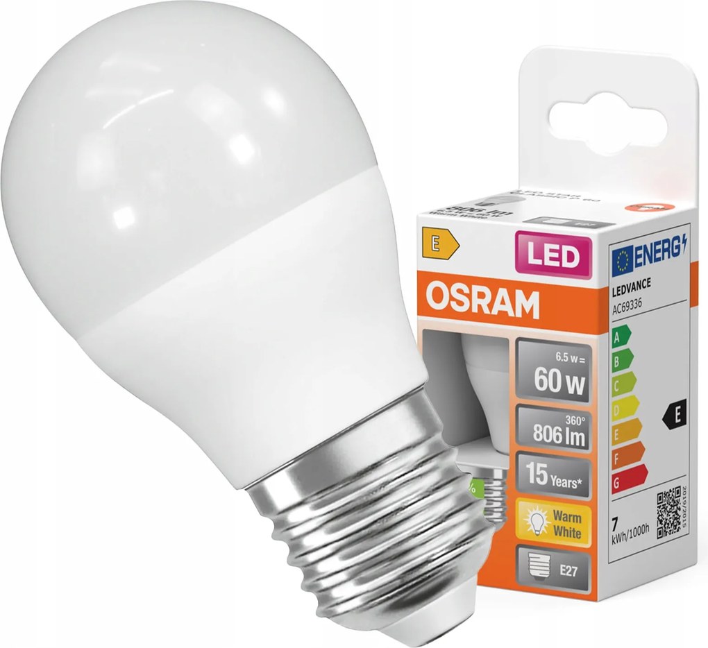 Led izzó P45 Golyó E27 6.5W 60W 806lm 2700K Meleg 150° Star Osram