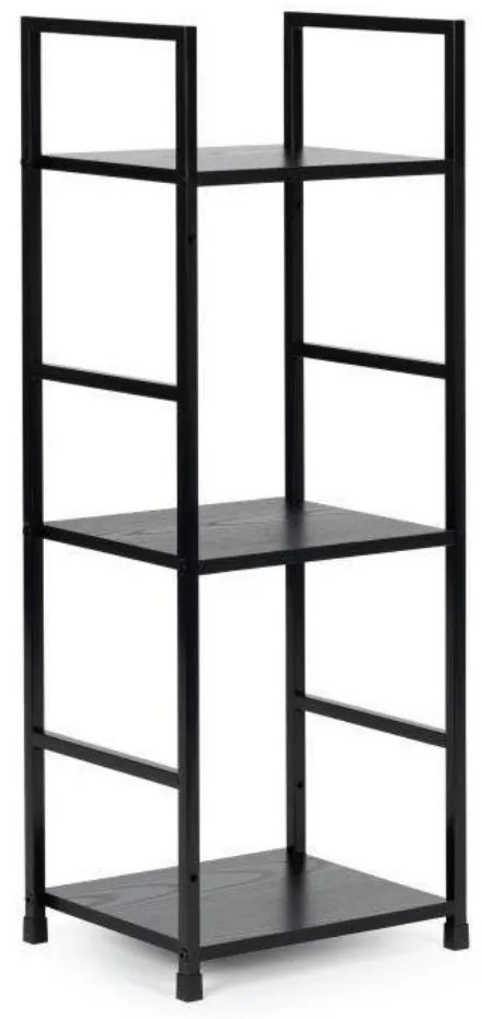Fekete 3 szintes nyitott könyvespolc, tároló állvány fém lábakkal - 29x80cm Intenso