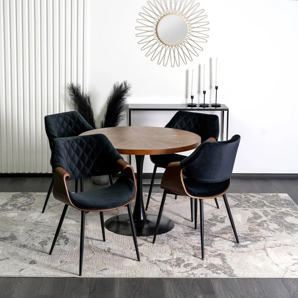 Elegáns Bársony Étkezőszék Fekete/Dió Színben. DAKOTA