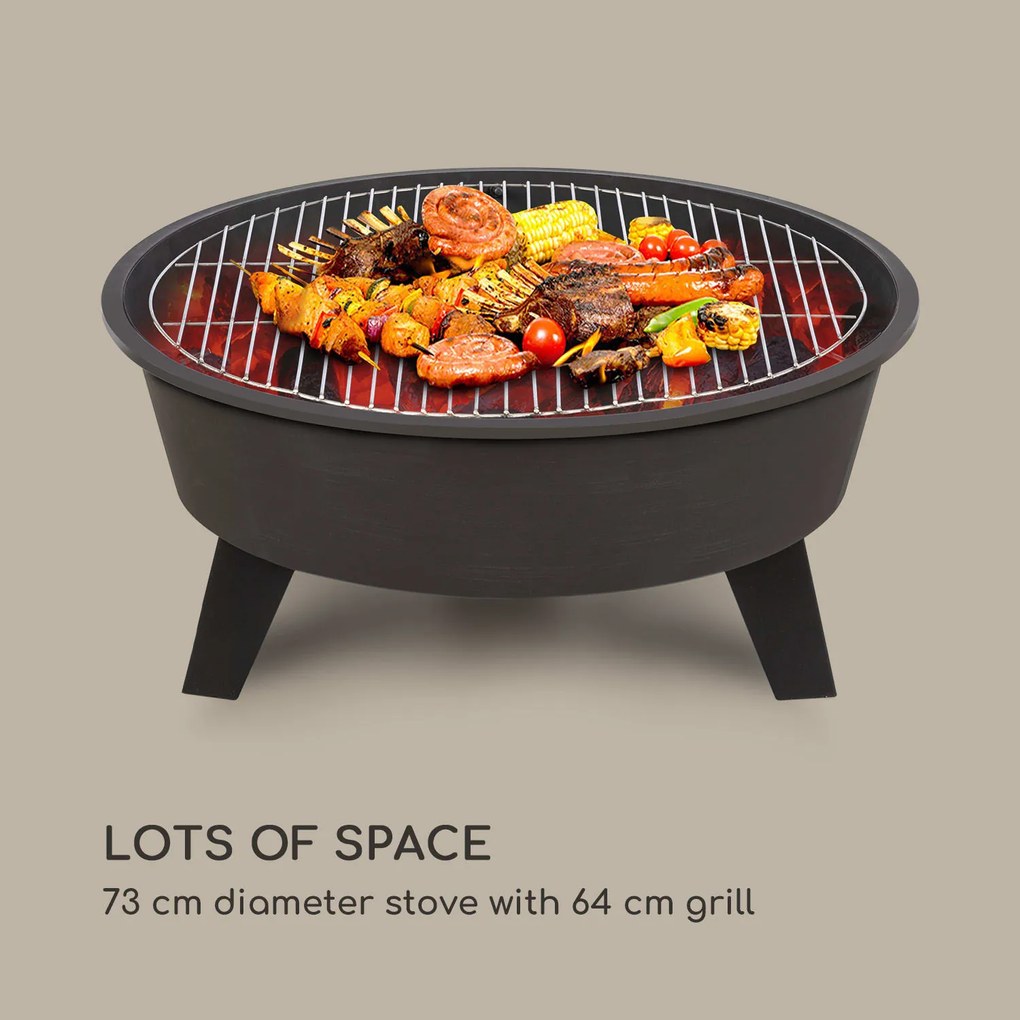 Blumfeldt Nolana, 2 az 1-ben, tűzrakóhely és grill, Ø73cm szikrafogó, Ø64 cm grill, acél, fekete