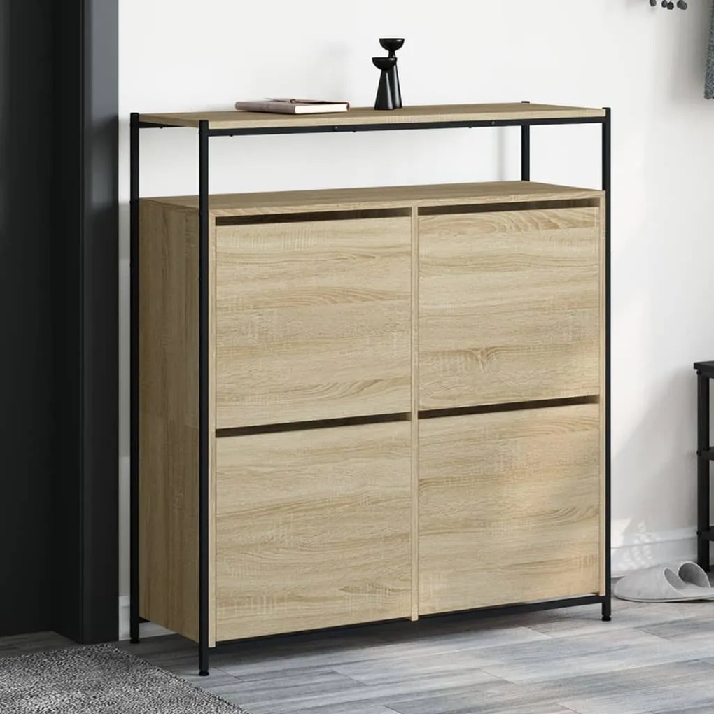 sonoma tölgy cipőszekrény 4 kihajtható fiókkal 100x34x112 cm