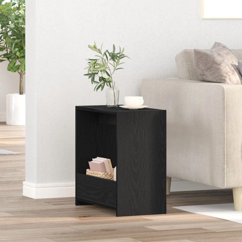 Oldalsó Asztal Fekete Tölgy 50x26x50 cm Műanyag Fa