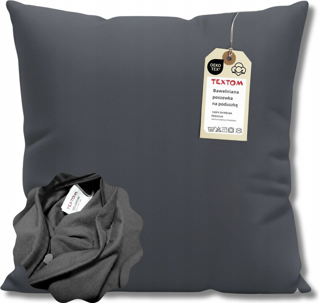 Párnahuzat Pamut 100% Sötétszürke 40x40cm Tömör Rejtett Cipzár