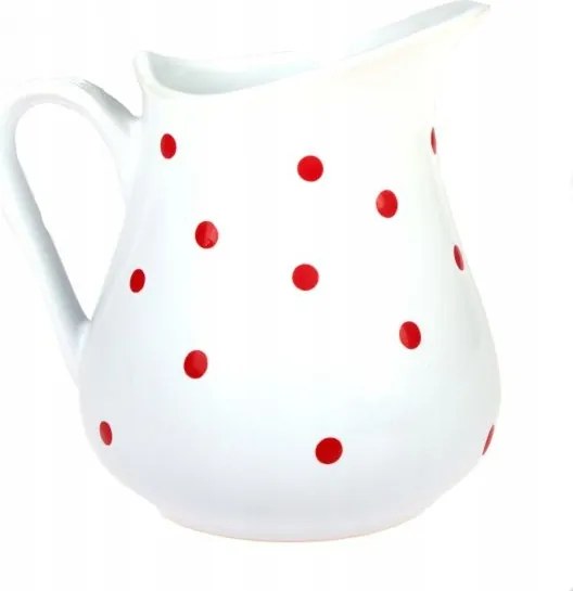 Kerámia tejeskancsó 0,5 l fehér, piros pöttyös