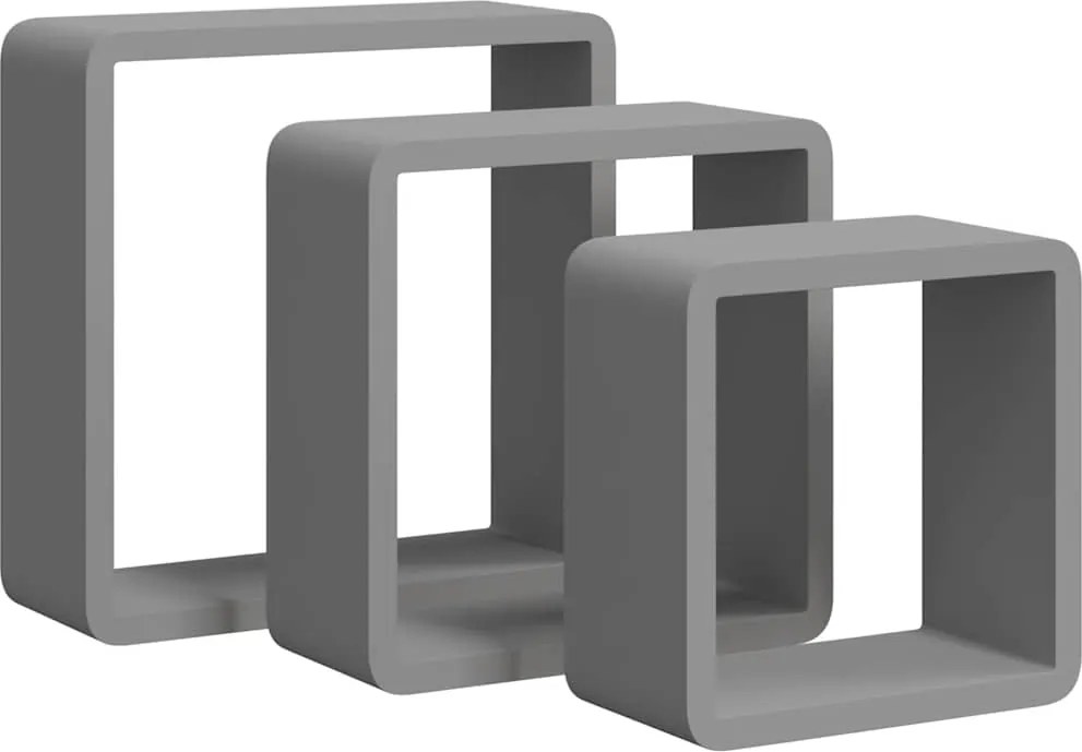 vidaXL 3 db szürke MDF fali kockapolc