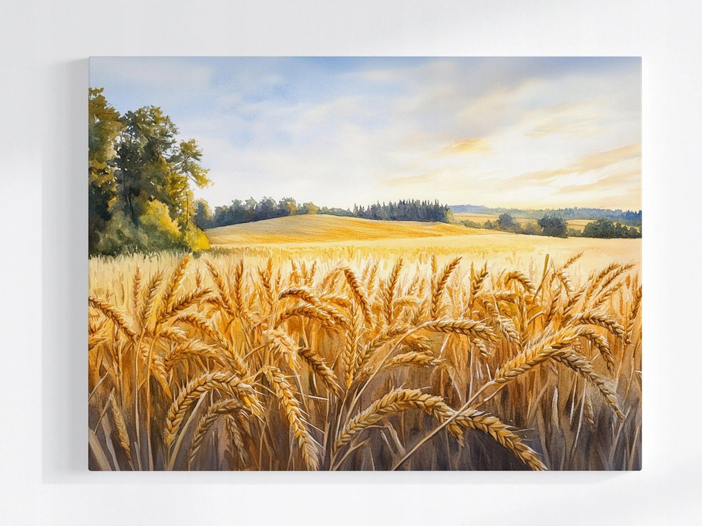 Vászonkép Canvas Kilátás Tájkép Falu Mező Gabona Kalászok 100x75