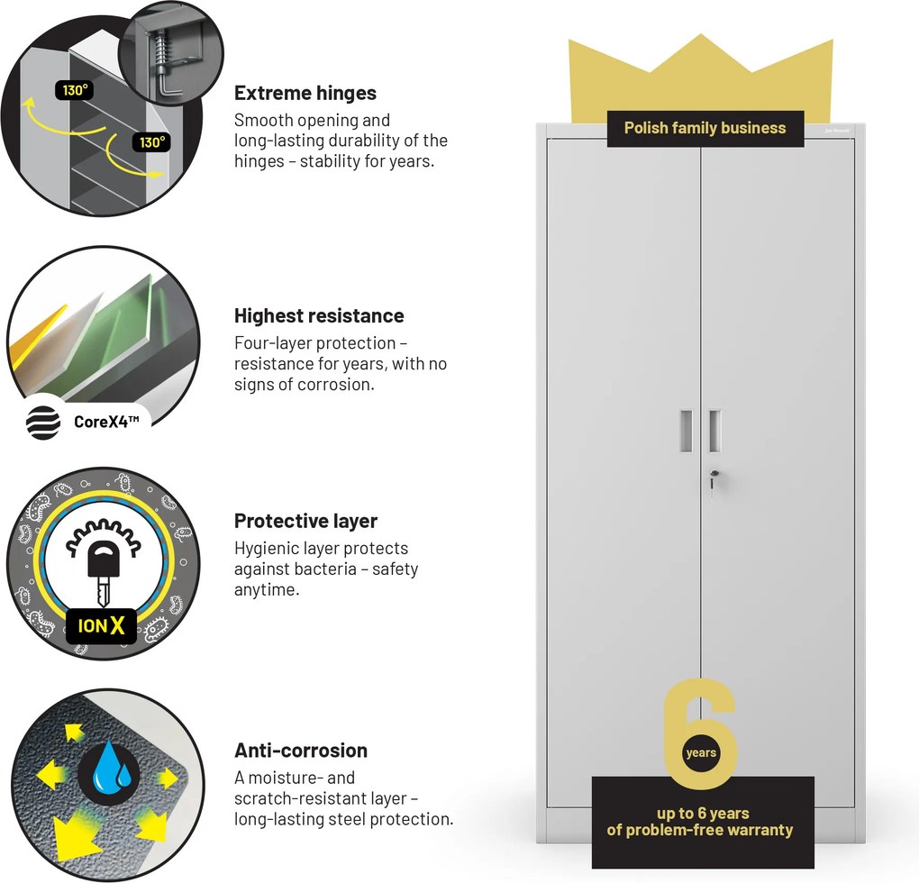 Fémszekrény JAN Compact 1750 x 800 x 400 mm, szürke