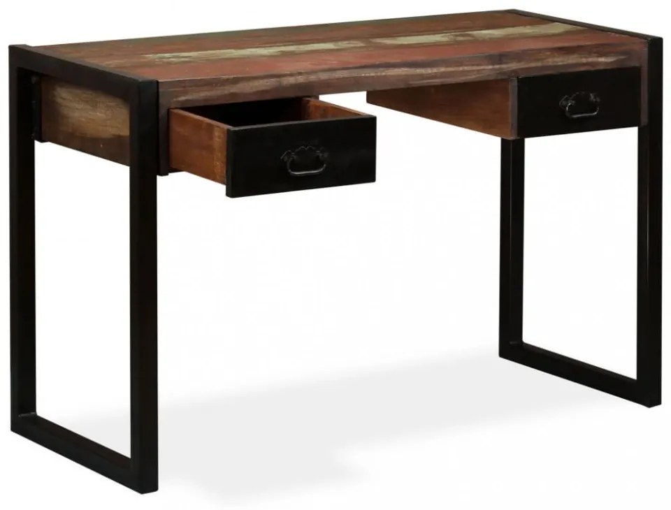 tömör újrahasznosított fa íróasztal 2 fiókkal 120 x 50 x 76 cm