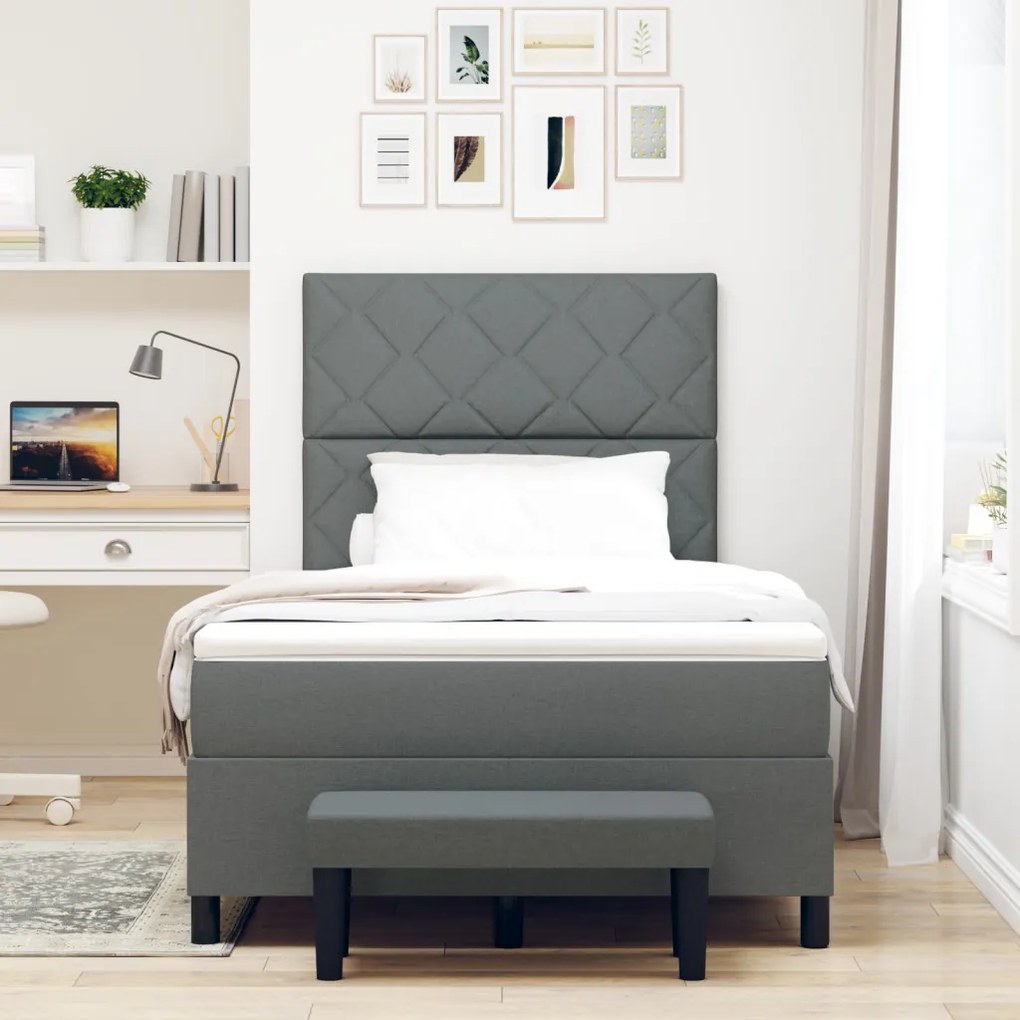 Boxspring ágy matraccal és padlóval, sötétszürke, 120x190 cm szövet