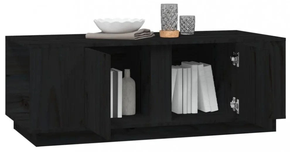 fekete tömör fenyőfa dohányzóasztal 110x50x40 cm
