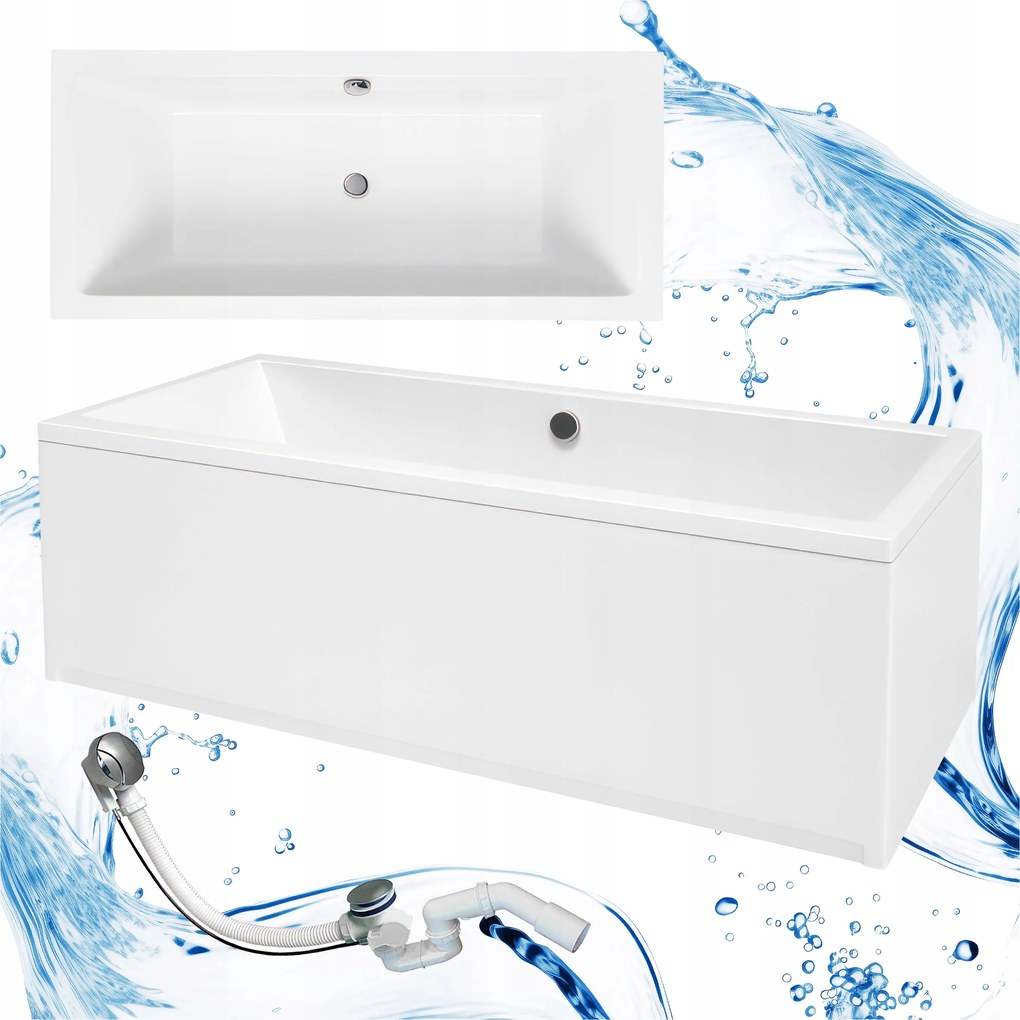 Téglalap Alakú Kád Szifonnal Akril Fehér Univerzális Quatro Duo 160X75