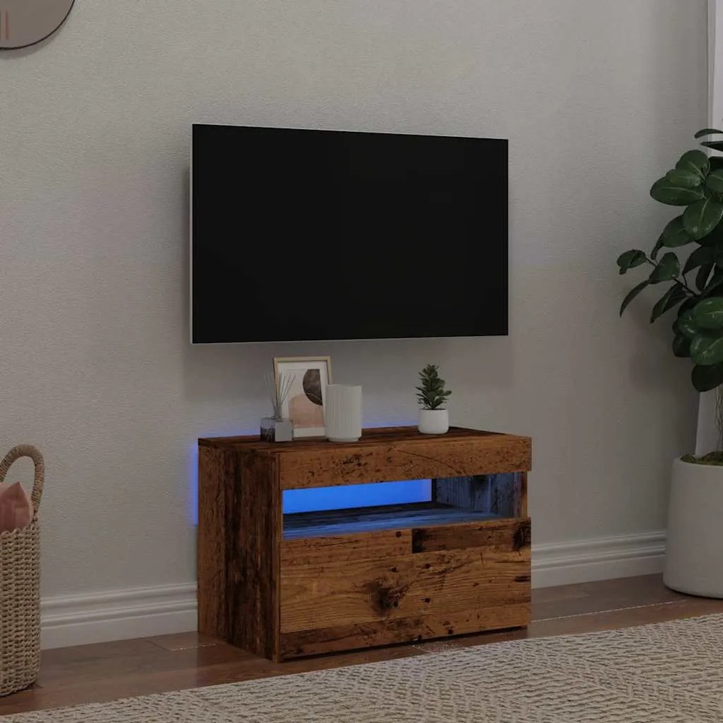 antik fa színű szerelt fa TV-szekrény LED-ekkel 60x35x40 cm