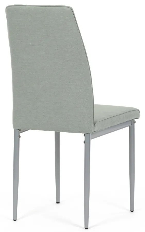 Scaun de sufragerie, tapițerie din material verde, picioare din metal gri
