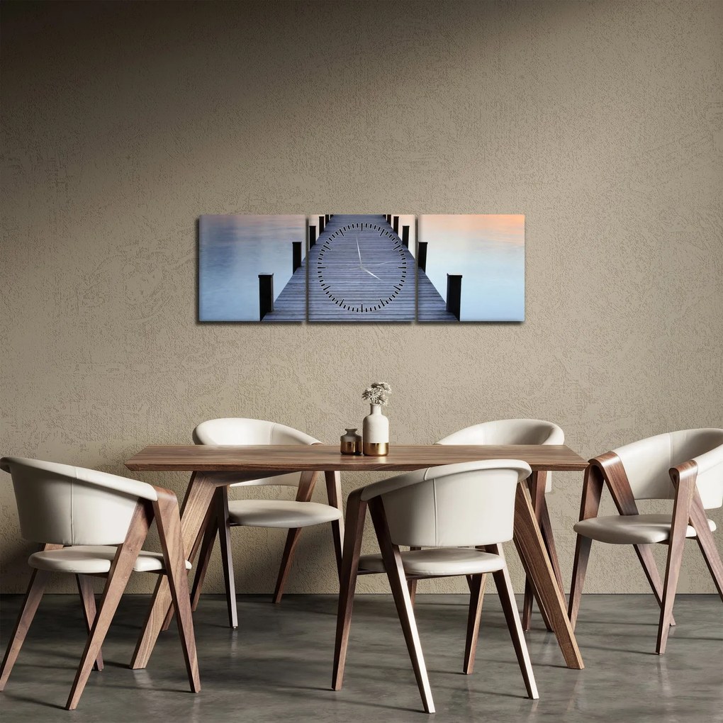 Kép - Móló a Starnberger-tónál, Bajorország, Németország (órával) (90x30 cm)