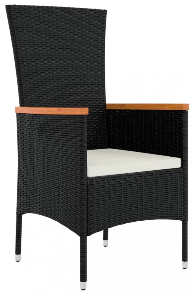 vidaXL 3 részes fekete polyrattan kerti étkezőgarnitúra párnákkal