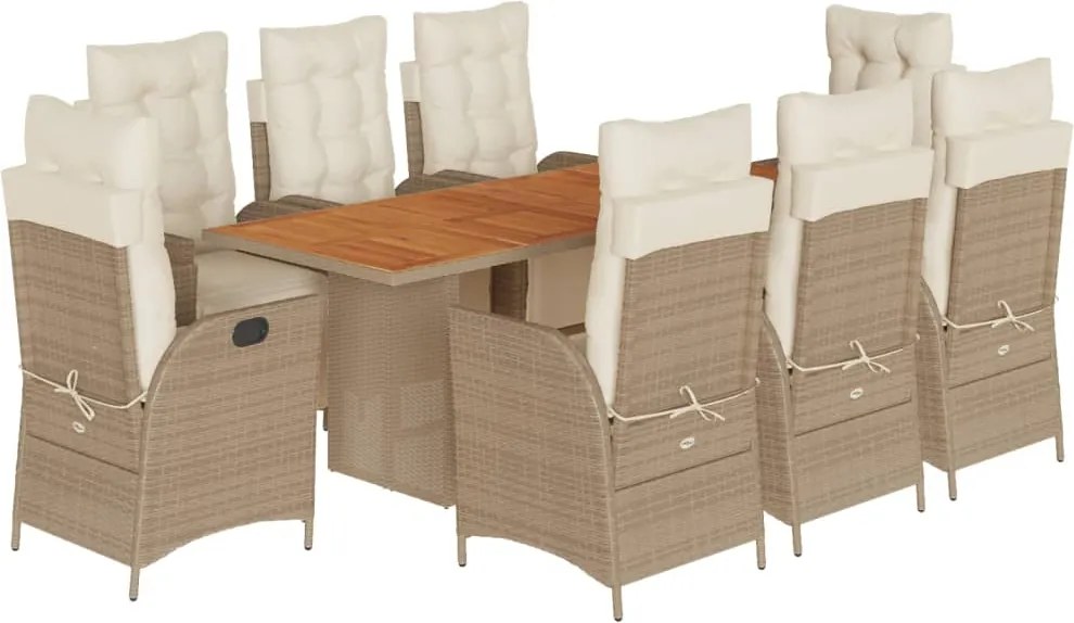 vidaXL 9 részes bézs polyrattan kerti étkezőgarnitúra párnákkal