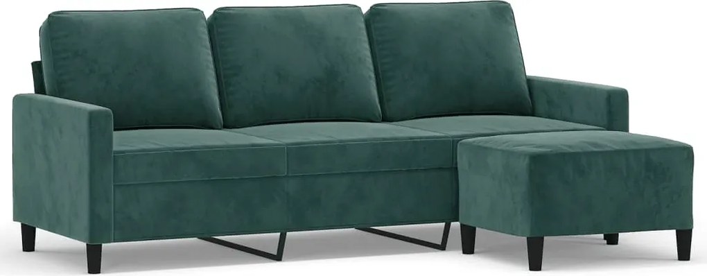 vidaXL 3 személyes sötétzöld bársony kanapé lábtartóval 180 cm