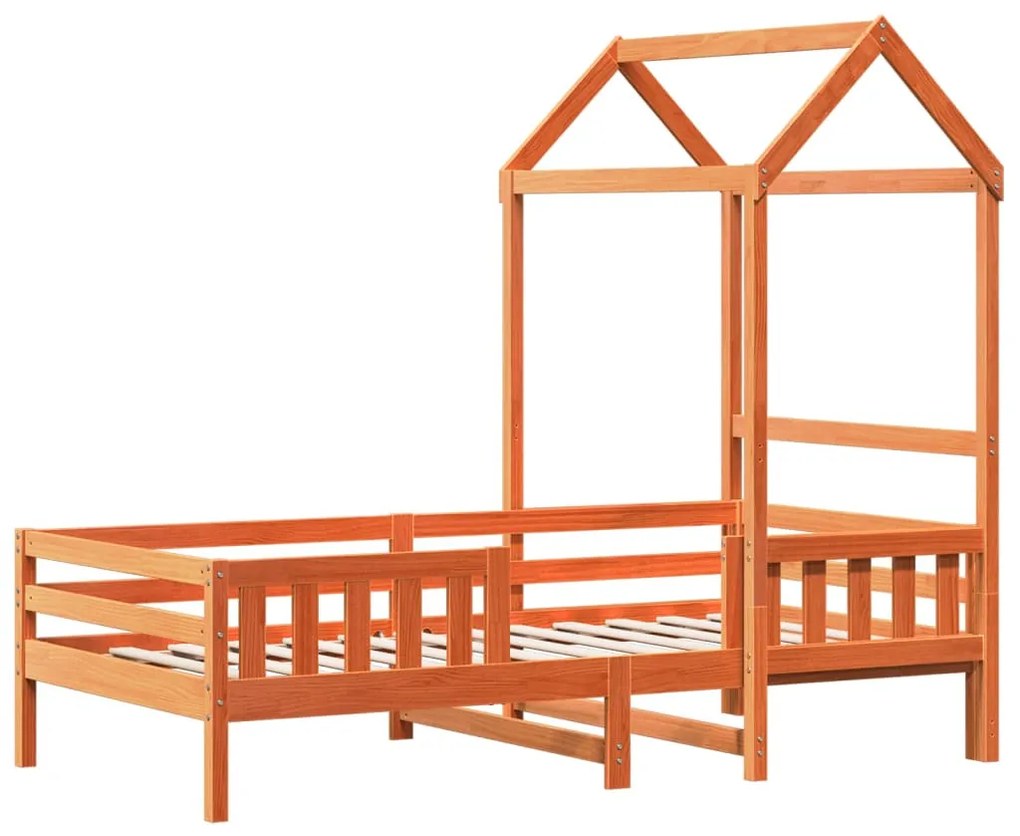 viaszbarna tömör fenyőfa ágykeret tetővel 90 x 200 cm