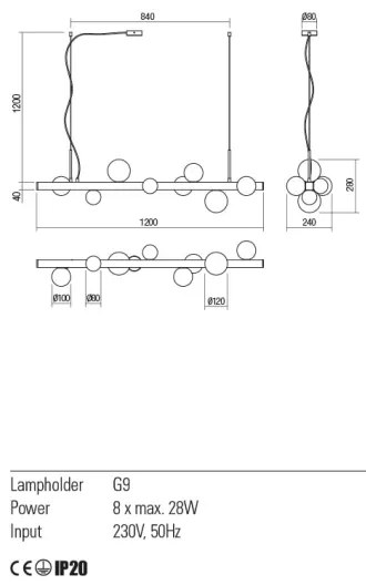 Redo 01-2377 - Csillár zsinóron GOJI 8xG9/28W/230V fekete