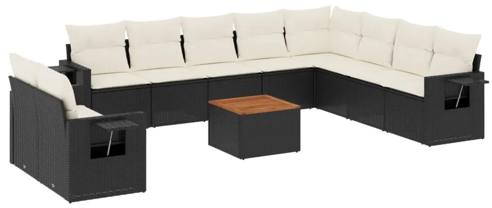 11 részes fekete polyrattan kerti ülőgarnitúra párnákkal