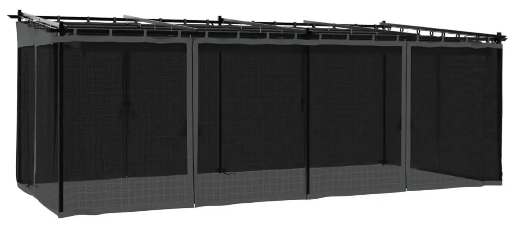 antracitszürke acél pavilon hálós oldalakkal 6 x 3 m