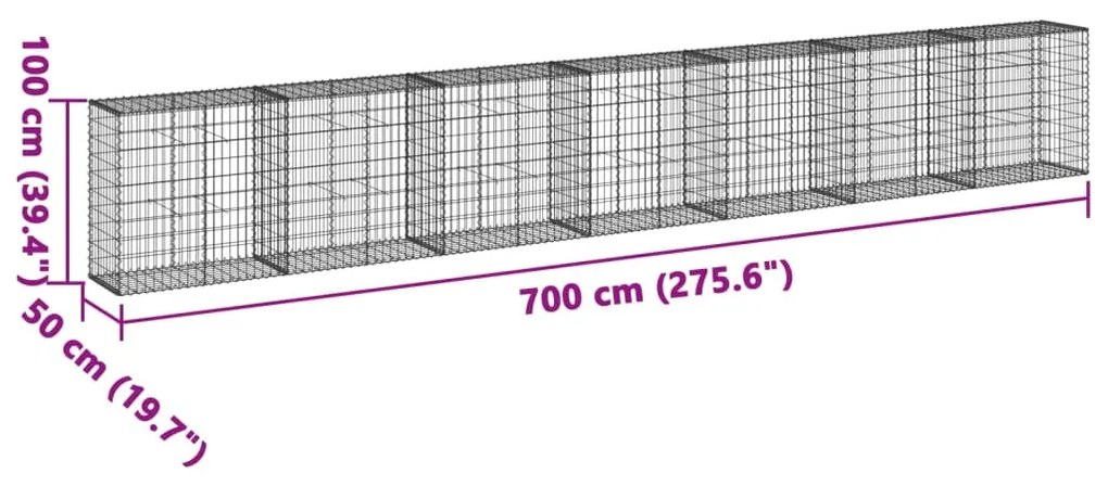horganyzott vas gabion kosár fedéllel 700 x 50 x 100 cm