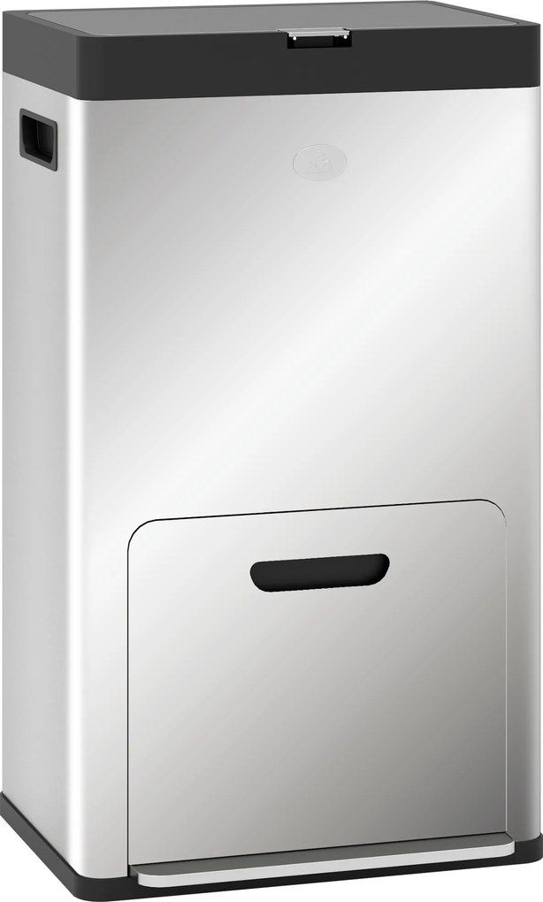 HOMCOM 56L Konyhai Szelektív Kukás, Kerekekkel, 3 Rekesszel, Lágyan Záródó Fedéllel, Széles Pedállal, Ujjlenyomat- és Szagálló Ezüst | Aosom