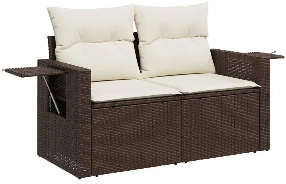 2 személyes barna polyrattan kerti kanapé párnával